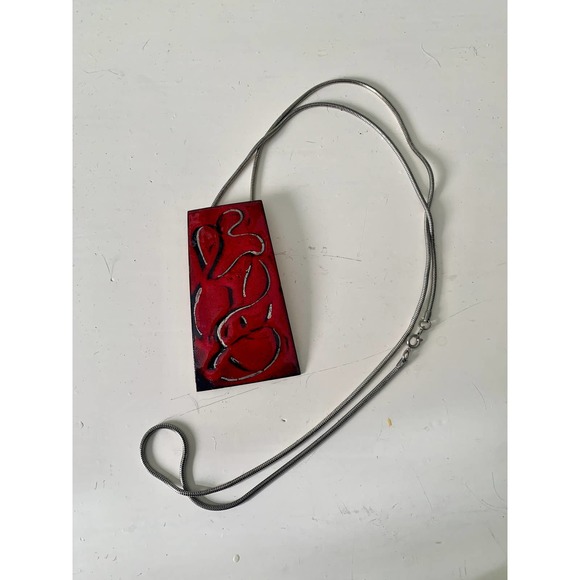 Red Enamel Copper Pendant Necklace - Picture 2 of 10